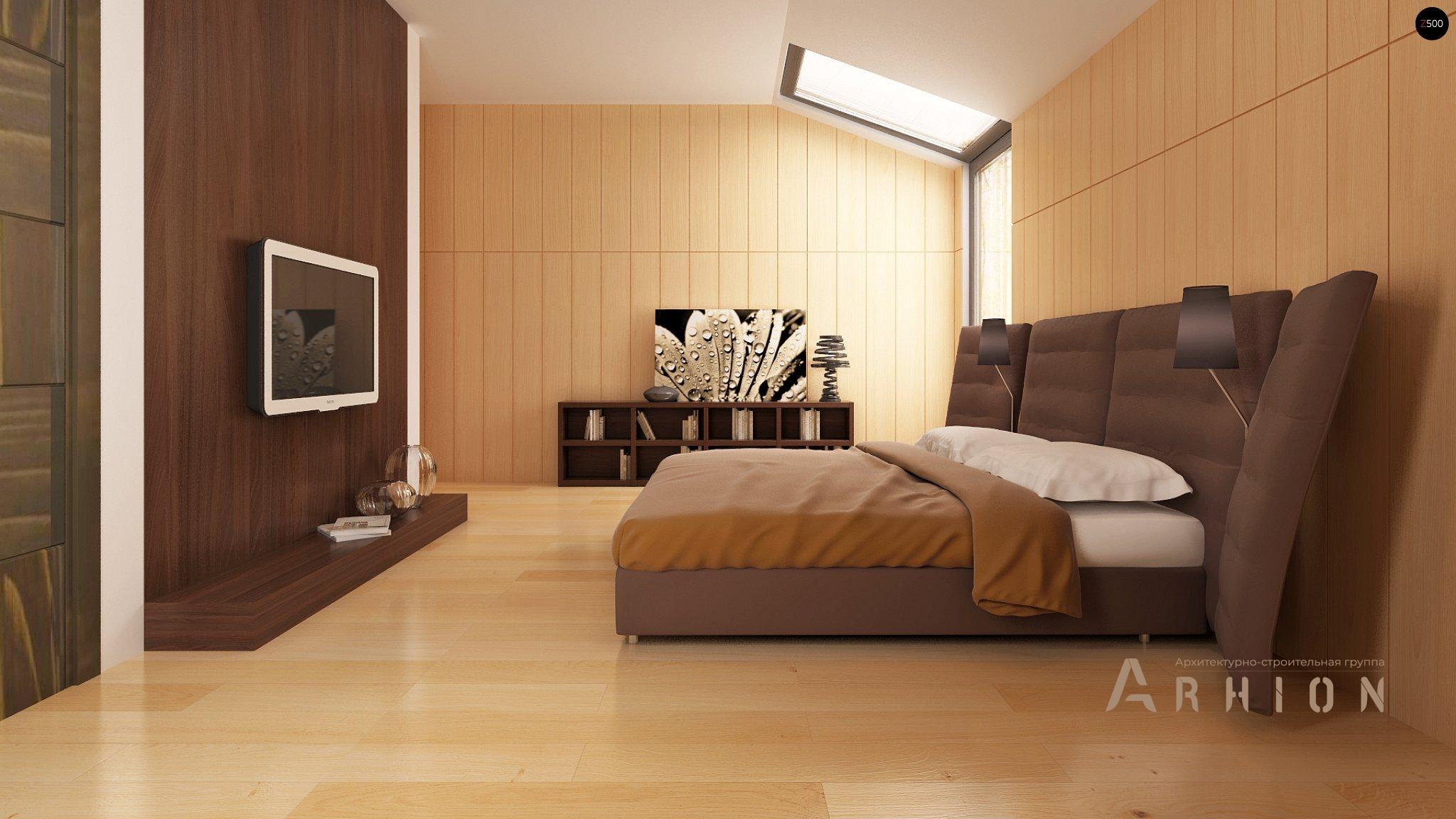 10. Проект одноэтажного дома в современном стиле с двускатной кровлей, Zx60 BG, площадью - 156 кв c мансардой, терассой, балконом